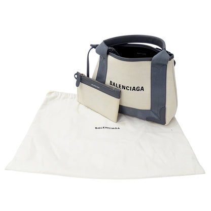 BALENCIAGA バレンシアガ ネイビーカバス XS 2wayバッグ グレー ベージュ 390346 キャンバス レディース 【中古】