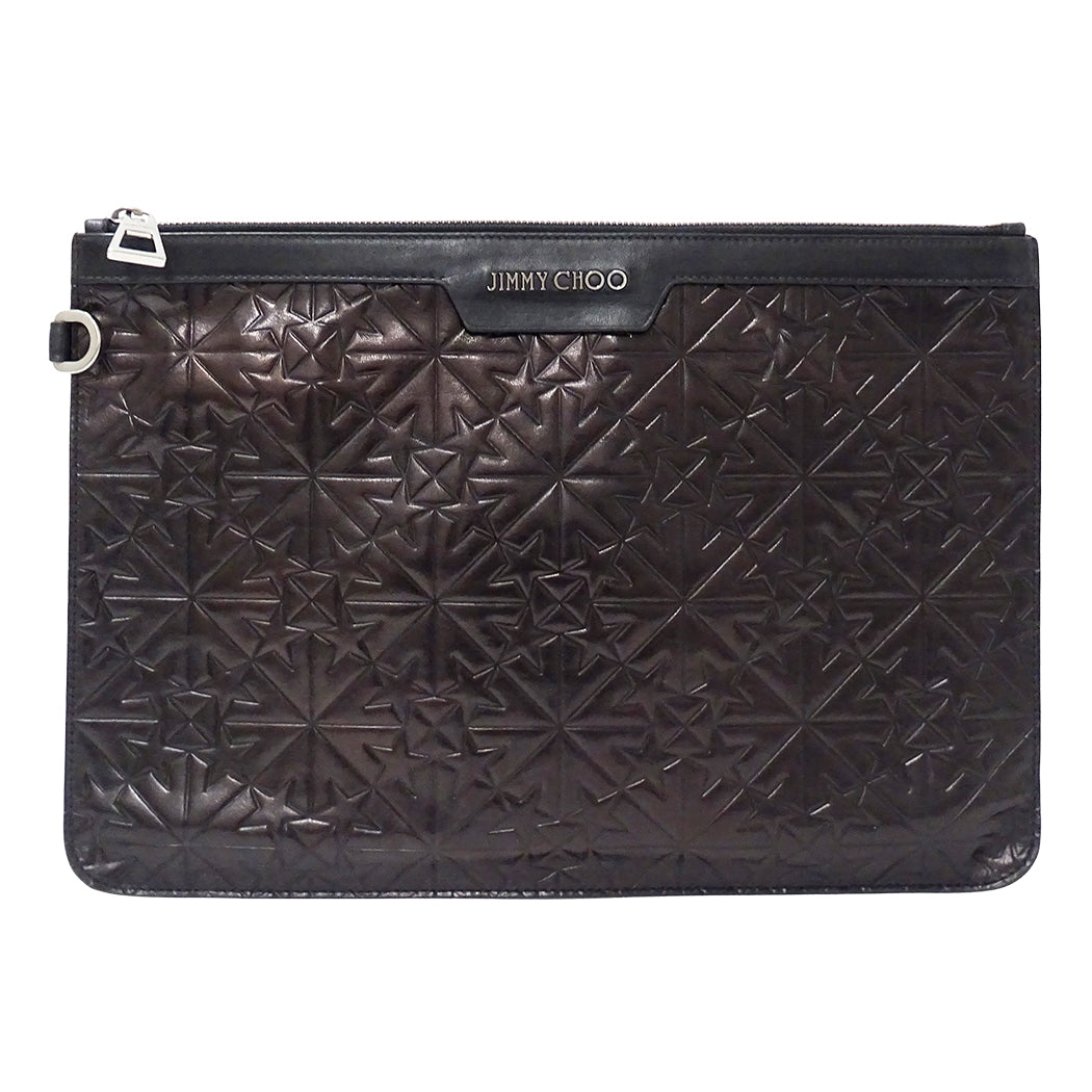 JIMMY CHOO ジミーチュウ DEREK クラッチ・セカンドバッグ ブラック レザー レディース メンズ 【中古】