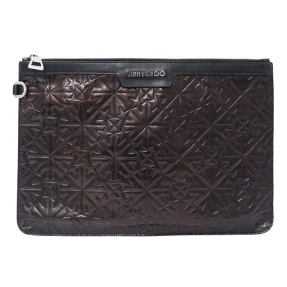 JIMMY CHOO ジミーチュウ DEREK クラッチ・セカンドバッグ ブラック レザー レディース メンズ 【中古】