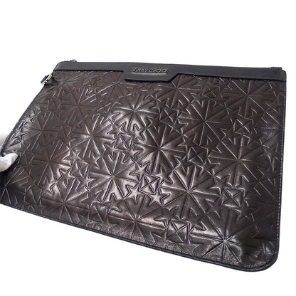 JIMMY CHOO ジミーチュウ DEREK クラッチ・セカンドバッグ ブラック レザー レディース メンズ 【中古】