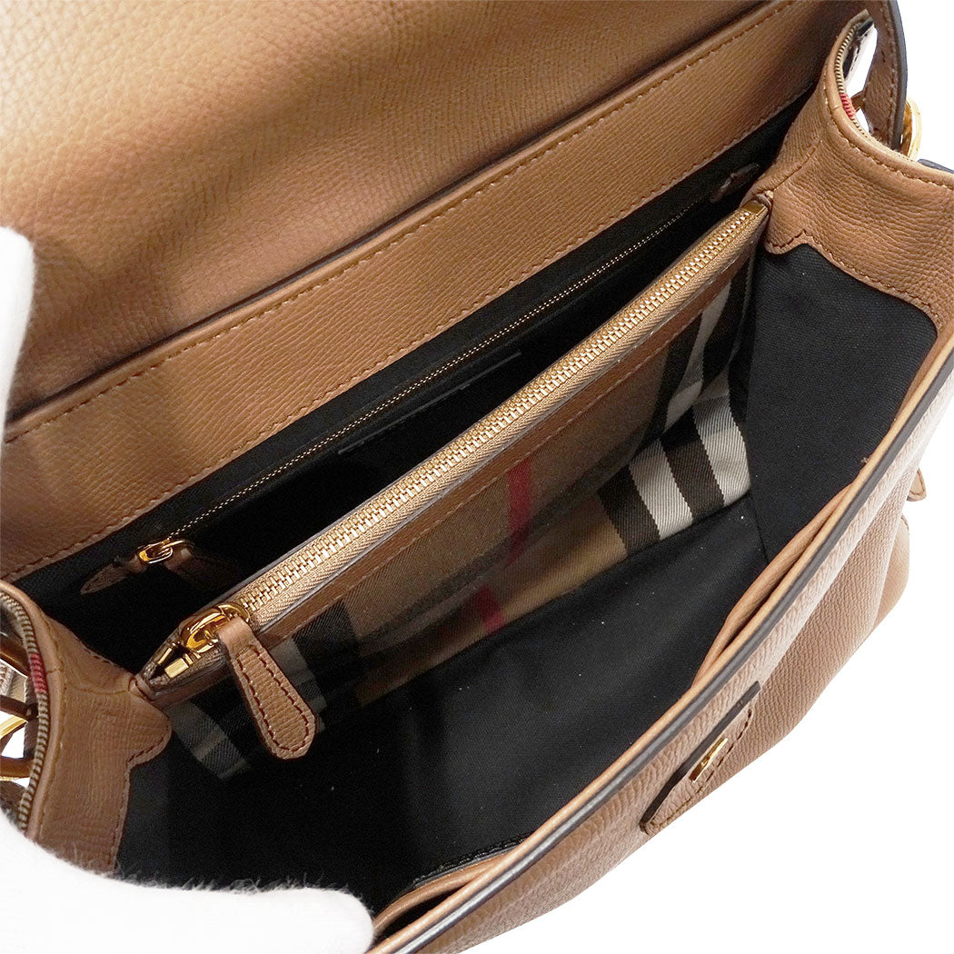 BURBERRY バーバリー ショルダーバッグ ハウスチェック ブラウン レザー レディース 【中古】