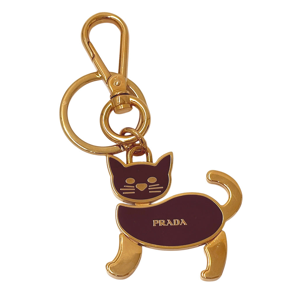 PRADA プラダ トリックキャット キーホルダー ゴールド レッド レディース メンズ 【中古】