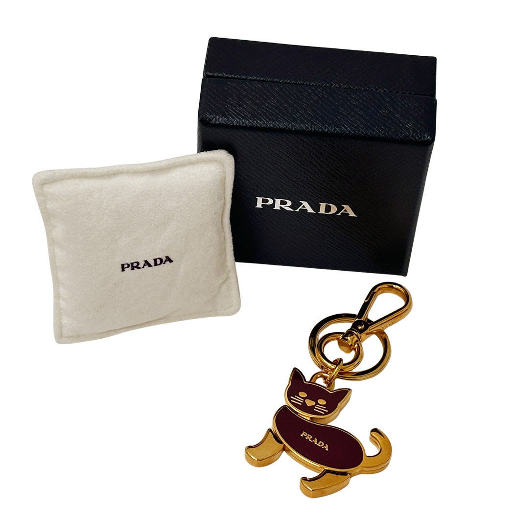 PRADA プラダ トリックキャット キーホルダー ゴールド レッド レディース メンズ 【中古】