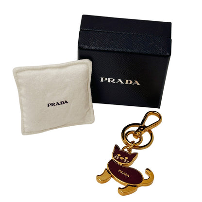 PRADA プラダ トリックキャット キーホルダー ゴールド レッド レディース メンズ 【中古】