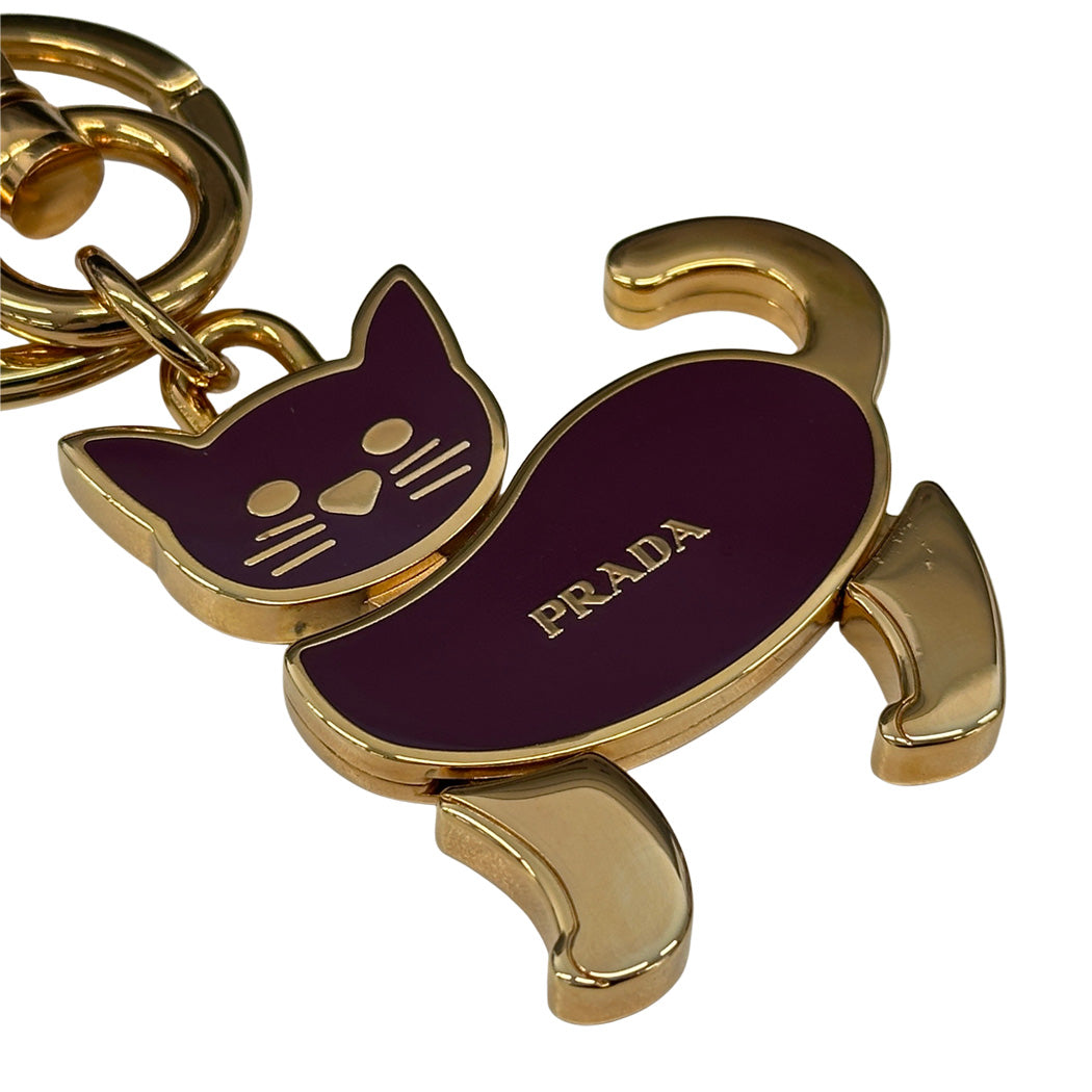 PRADA プラダ トリックキャット キーホルダー ゴールド レッド レディース メンズ 【中古】