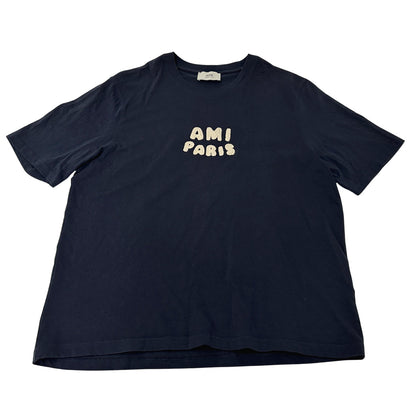 Ami Paris アミパリス 半袖Ｔシャツ ネイビー ホワイト コットン レディース メンズ 【中古】