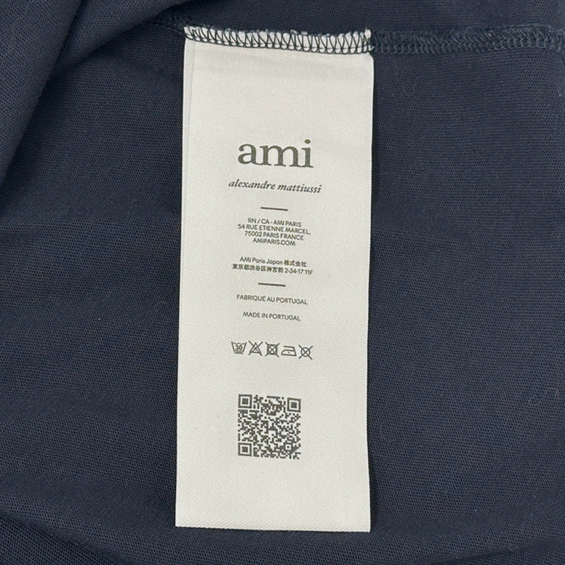 Ami Paris アミパリス 半袖Ｔシャツ ネイビー ホワイト コットン レディース メンズ 【中古】