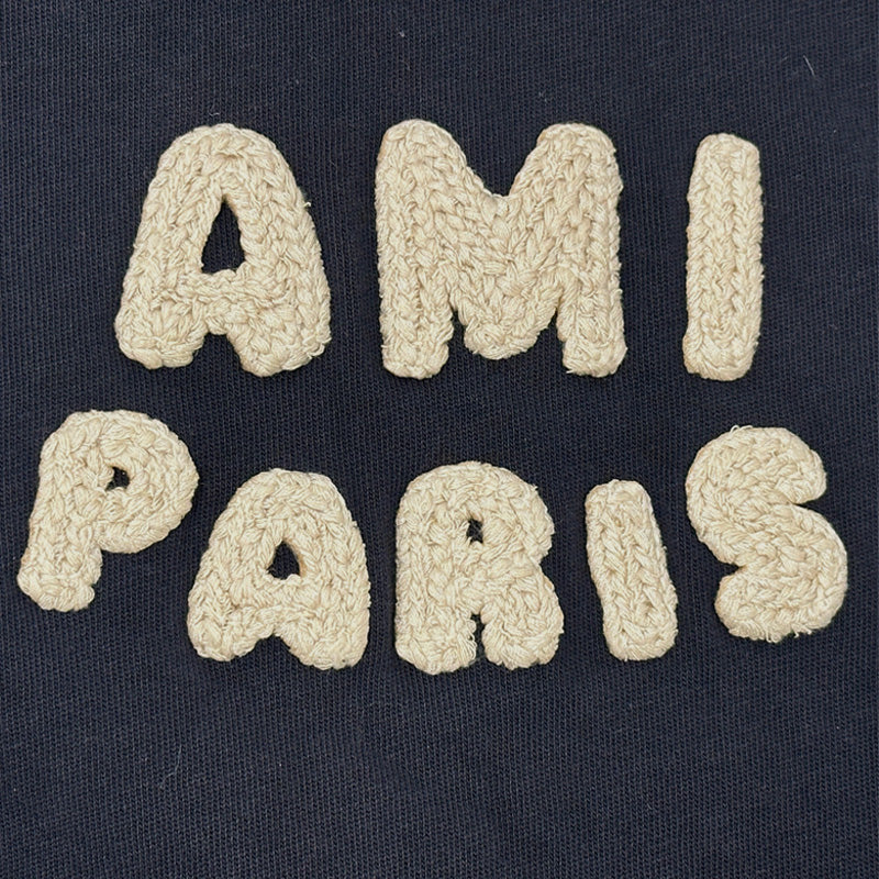 Ami Paris アミパリス 半袖Ｔシャツ ネイビー ホワイト コットン レディース メンズ 【中古】