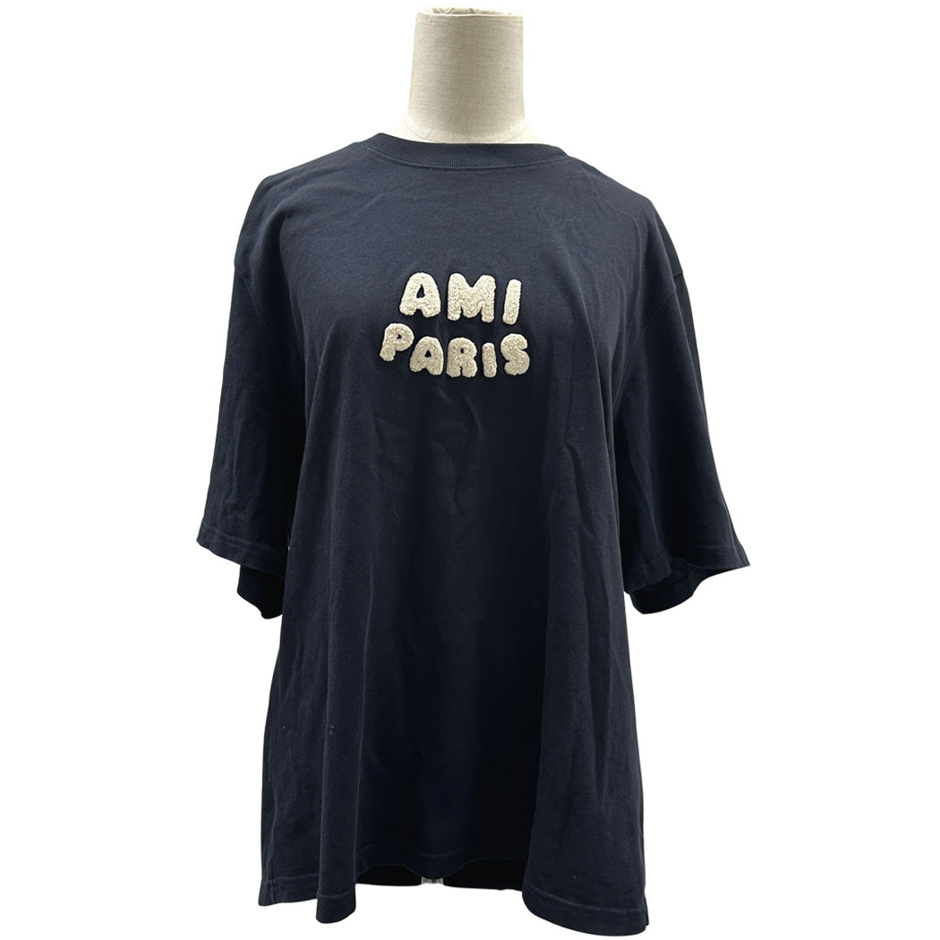 Ami Paris アミパリス 半袖Ｔシャツ ネイビー ホワイト コットン レディース メンズ 【中古】