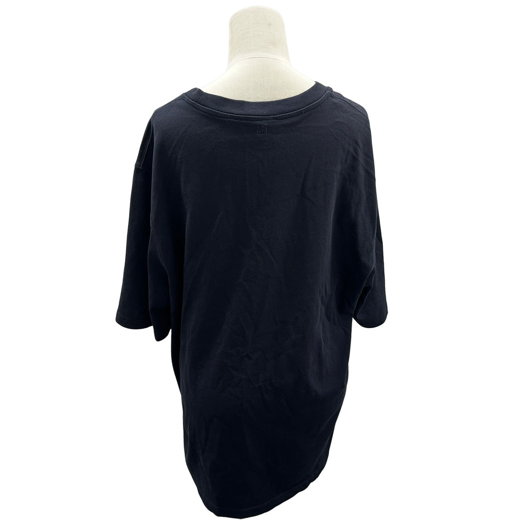 Ami Paris アミパリス 半袖Ｔシャツ ネイビー ホワイト コットン レディース メンズ 【中古】