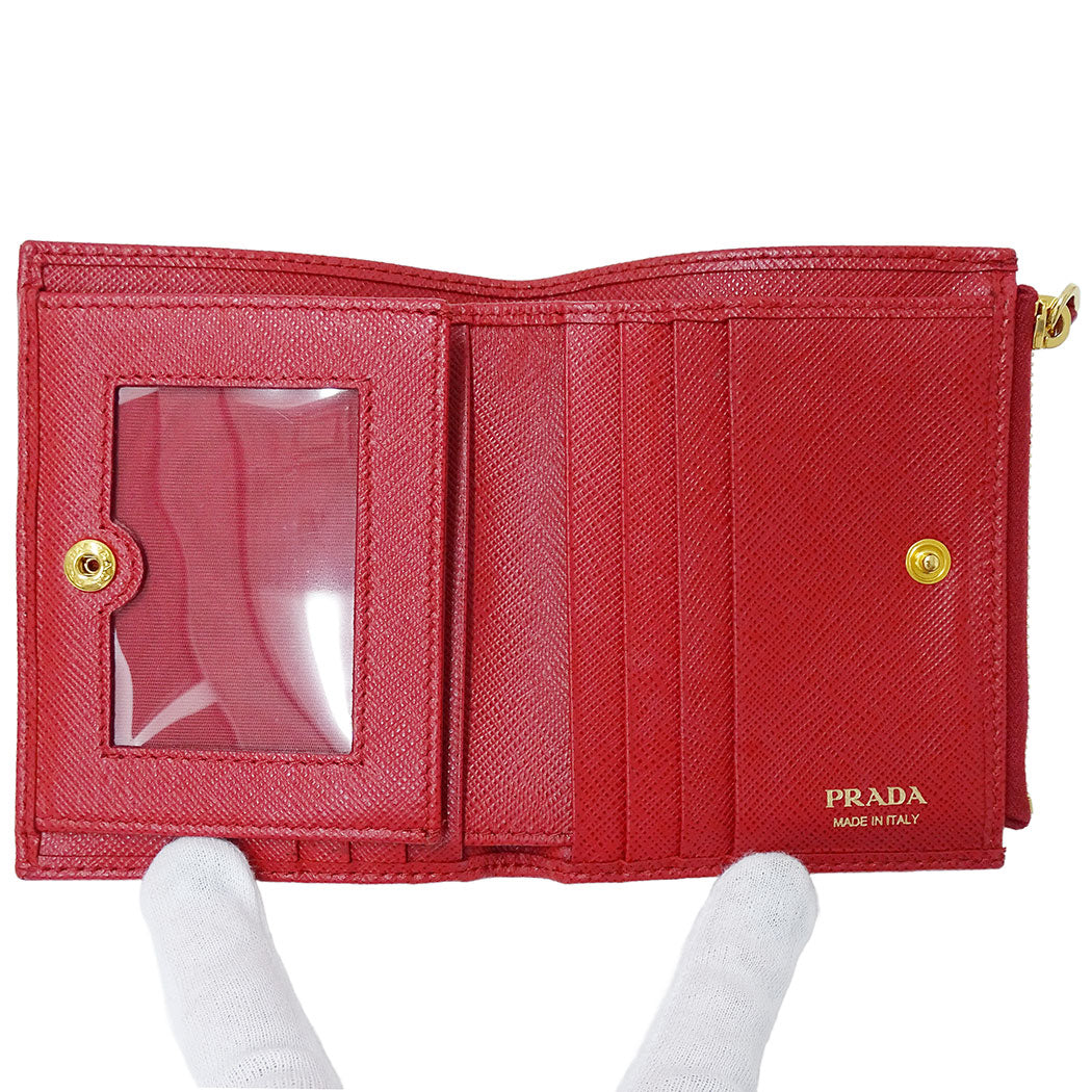 PRADA プラダ 二つ折り財布 レッド 1ML023 レディース 【中古】