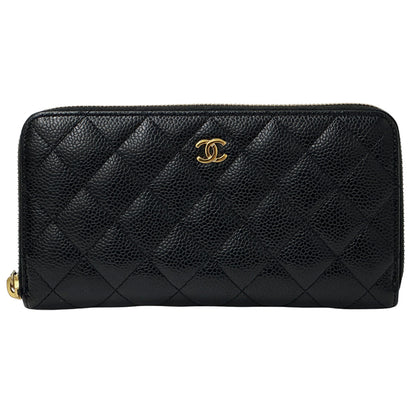 CHANEL シャネル 長財布 マトラッセ ブラック ゴールド金具 キャビアスキン レディース 【中古】