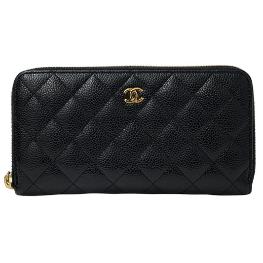 CHANEL シャネル 長財布 マトラッセ ブラック ゴールド金具 キャビアスキン レディース 【中古】