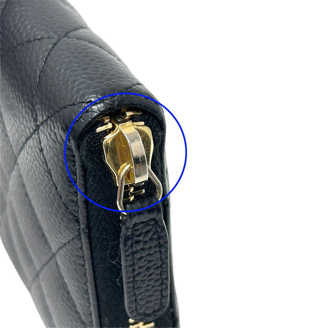 CHANEL シャネル 長財布 マトラッセ ブラック ゴールド金具 キャビアスキン レディース 【中古】