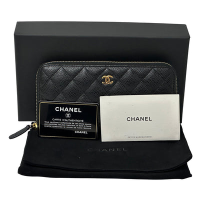 CHANEL シャネル 長財布 マトラッセ ブラック ゴールド金具 キャビアスキン レディース 【中古】