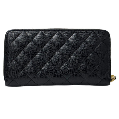 CHANEL シャネル 長財布 マトラッセ ブラック ゴールド金具 キャビアスキン レディース 【中古】