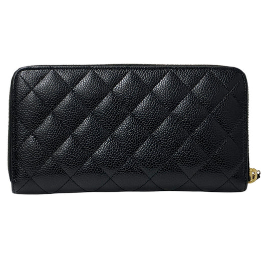 CHANEL シャネル 長財布 マトラッセ ブラック ゴールド金具 キャビアスキン レディース 【中古】
