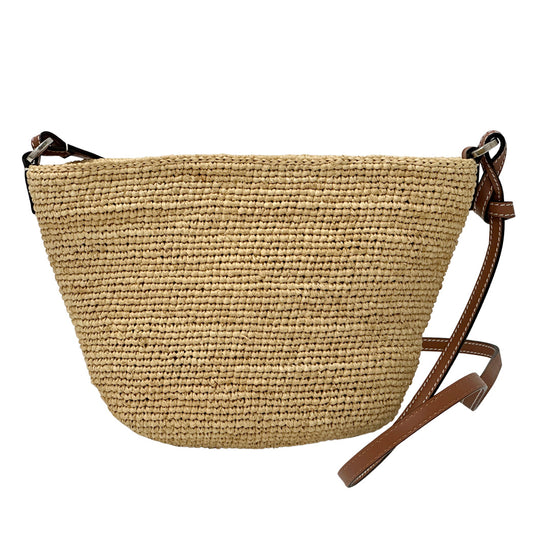 LOEWE ロエベ スリットポシェットバッグ ショルダーバッグ アナグラム ベージュ ブラウン ラフィア レディース 【中古】