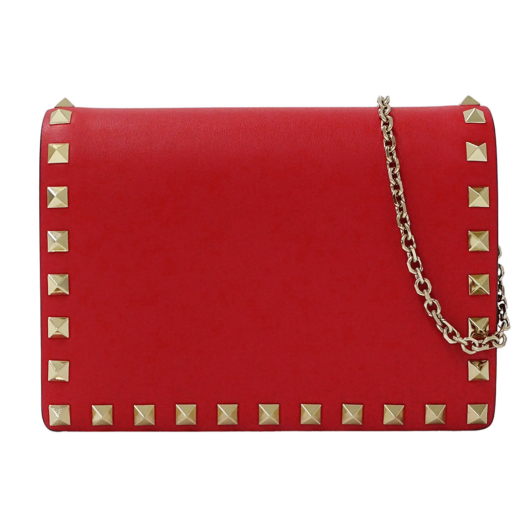 Valentino Garavani ヴァレンティノ・ガラヴァーニ ショルダーバッグ ロックスタッズ レッド レザー レディース 【中古】