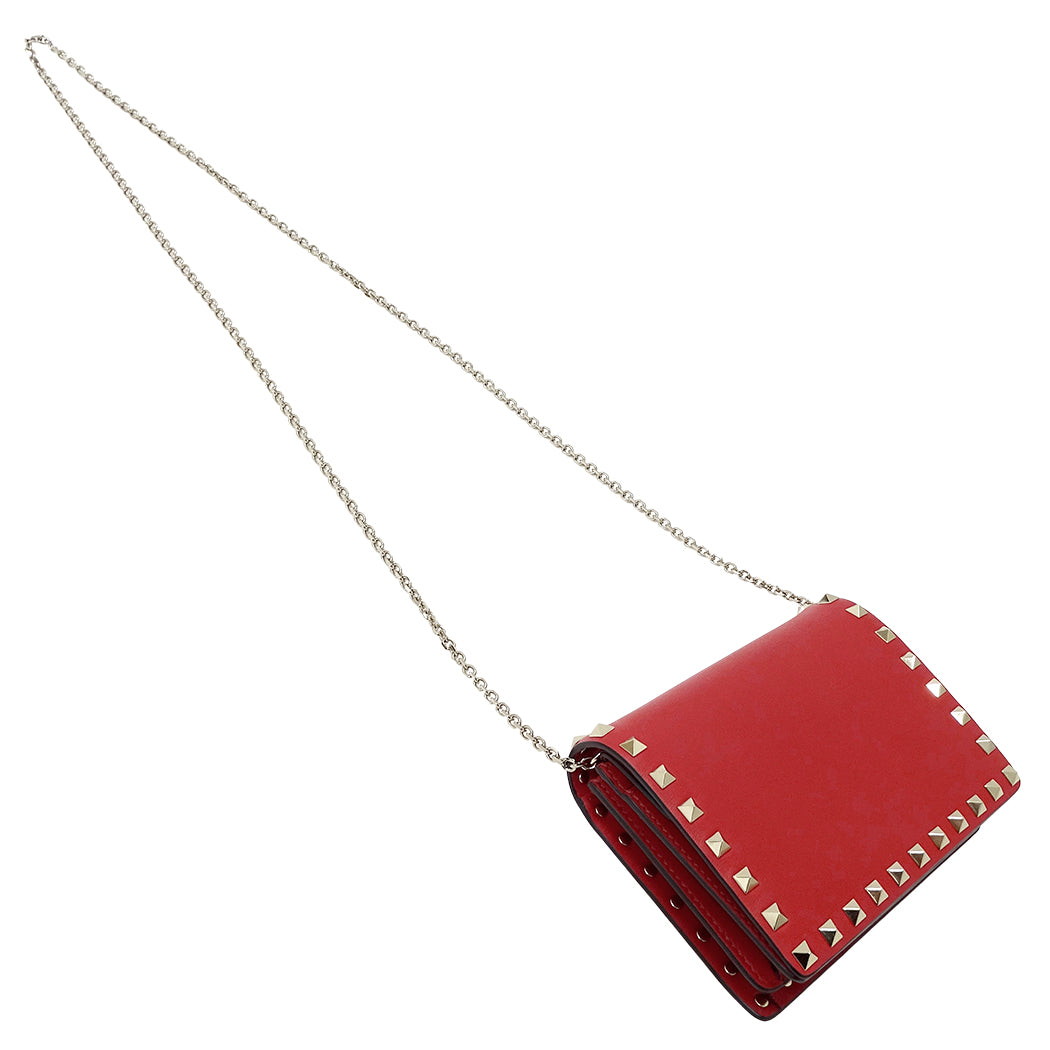 Valentino Garavani ヴァレンティノ・ガラヴァーニ ショルダーバッグ ロックスタッズ レッド レザー レディース 【中古】