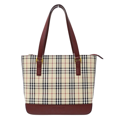 BURBERRY バーバリー トートバッグ ベージュ ボルドー キャンバス レディース 【中古】