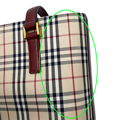 BURBERRY バーバリー トートバッグ ベージュ ボルドー キャンバス レディース 【中古】