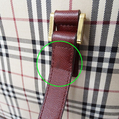 BURBERRY バーバリー トートバッグ ベージュ ボルドー キャンバス レディース 【中古】
