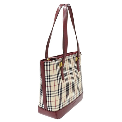 BURBERRY バーバリー トートバッグ ベージュ ボルドー キャンバス レディース 【中古】