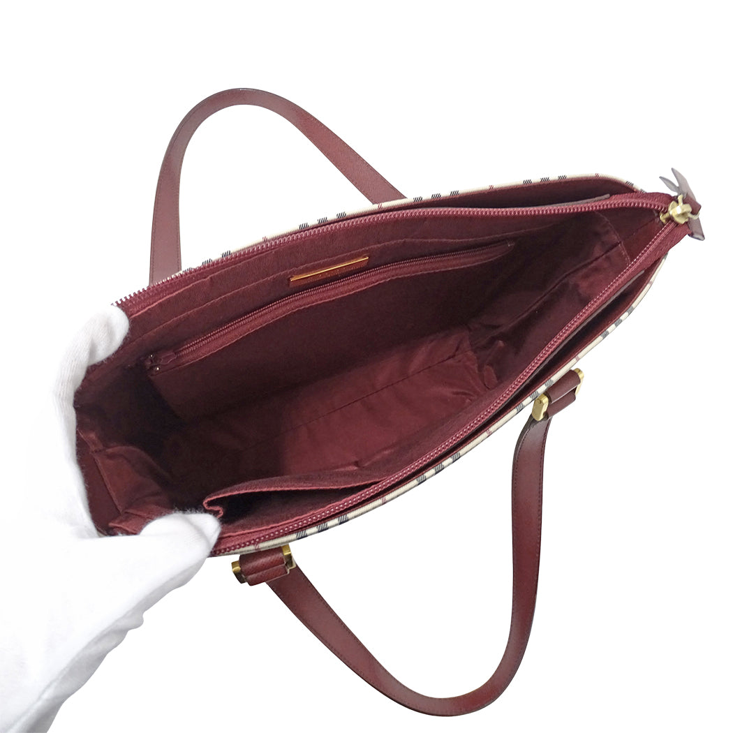 BURBERRY バーバリー トートバッグ ベージュ ボルドー キャンバス レディース 【中古】