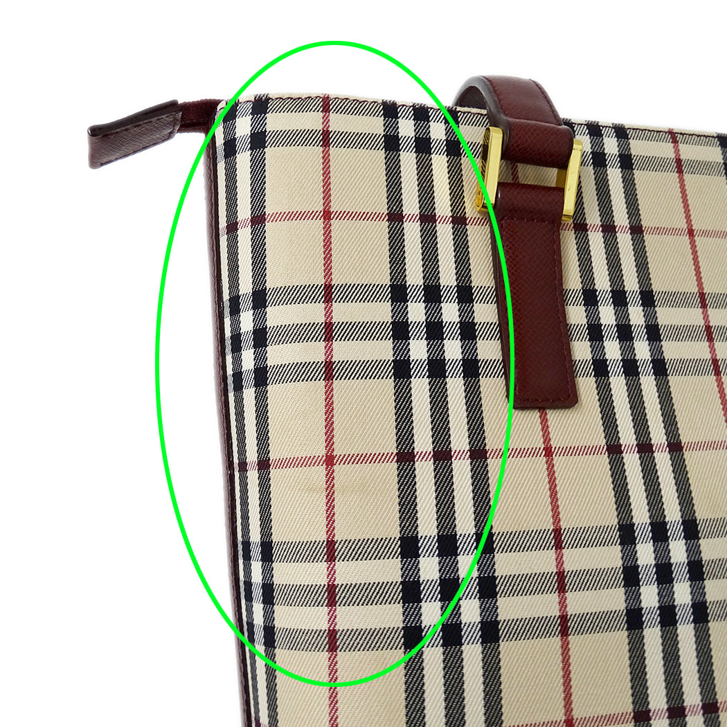 BURBERRY バーバリー トートバッグ ベージュ ボルドー キャンバス レディース 【中古】