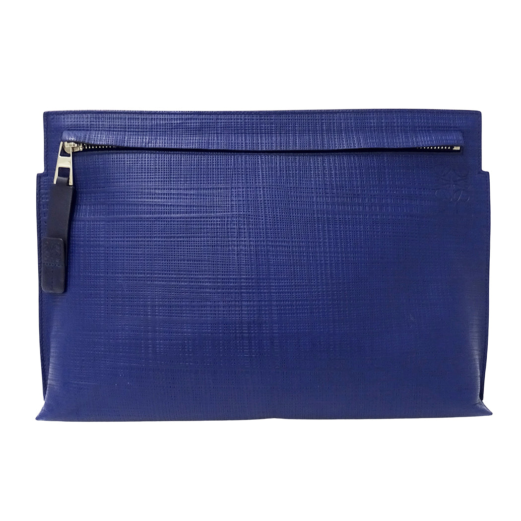 LOEWE ロエベ Tポーチ クラッチ・セカンドバッグ アナグラム ネイビー レザー レディース メンズ 【中古】