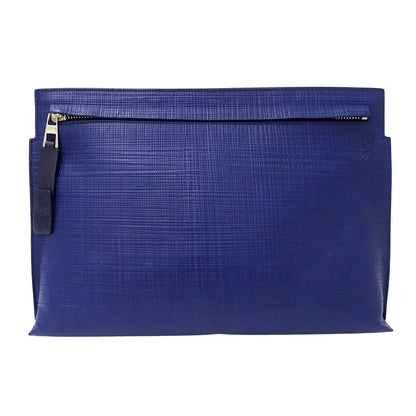 LOEWE ロエベ Tポーチ クラッチ・セカンドバッグ アナグラム ネイビー レザー レディース メンズ 【中古】