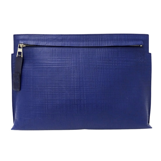 LOEWE ロエベ Tポーチ クラッチ・セカンドバッグ アナグラム ネイビー レザー レディース メンズ 【中古】