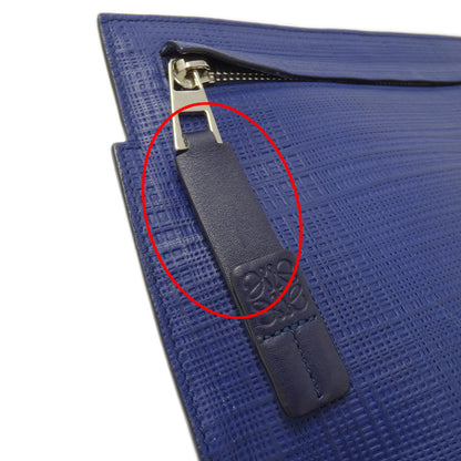 LOEWE ロエベ Tポーチ クラッチ・セカンドバッグ アナグラム ネイビー レザー レディース メンズ 【中古】