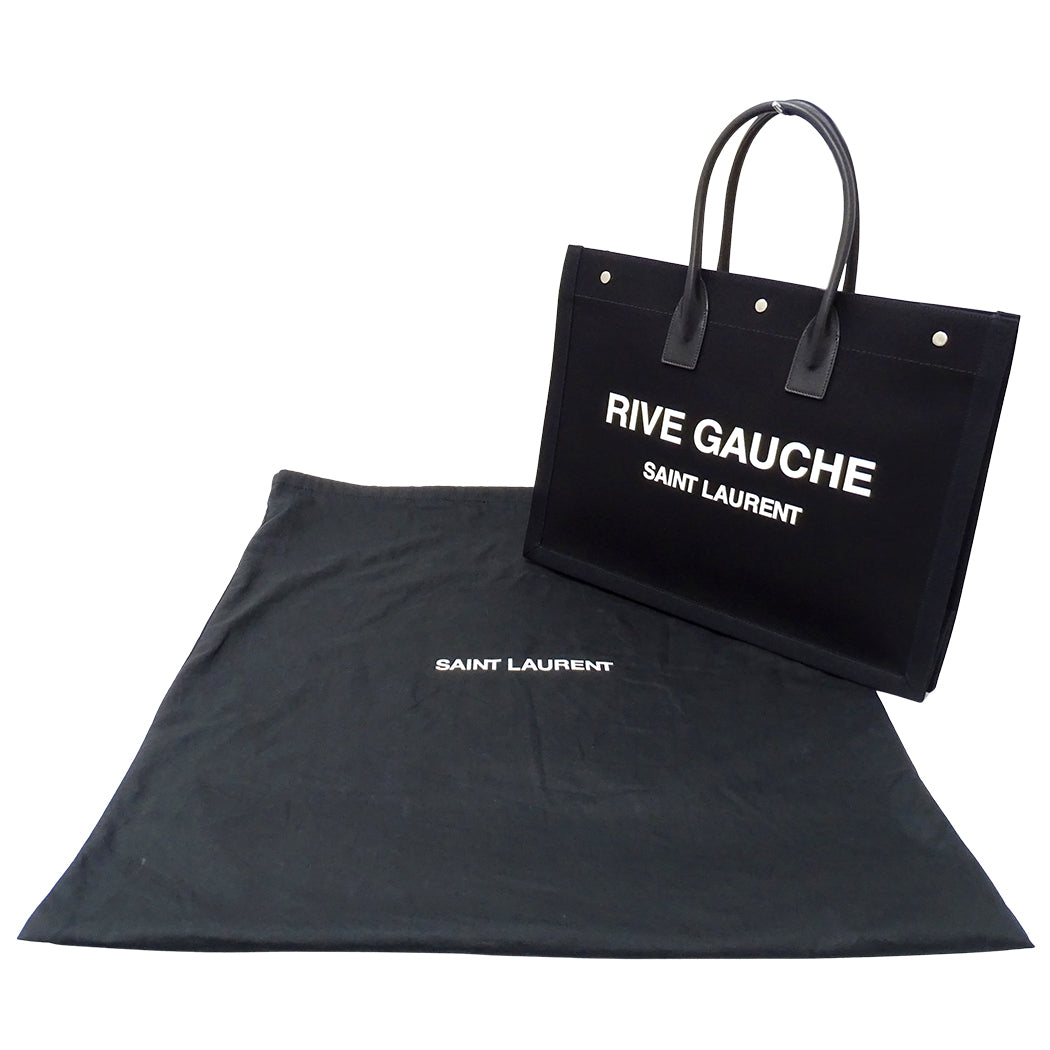 SAINT LAURENT サンローラン リヴゴーシュ ラージ トートバッグ ブラック キャンバス レディース 【中古】
