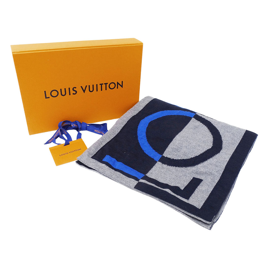 LOUIS VUITTON ルイ・ヴィトン エシャルプ・LVホライゾン マフラー・ストール グレー ブルー M71240 ウール メンズ 【中古】