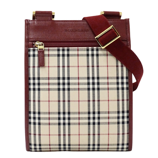 BURBERRY バーバリー ショルダーバッグ ベージュ ボルドー キャンバス レディース 【中古】