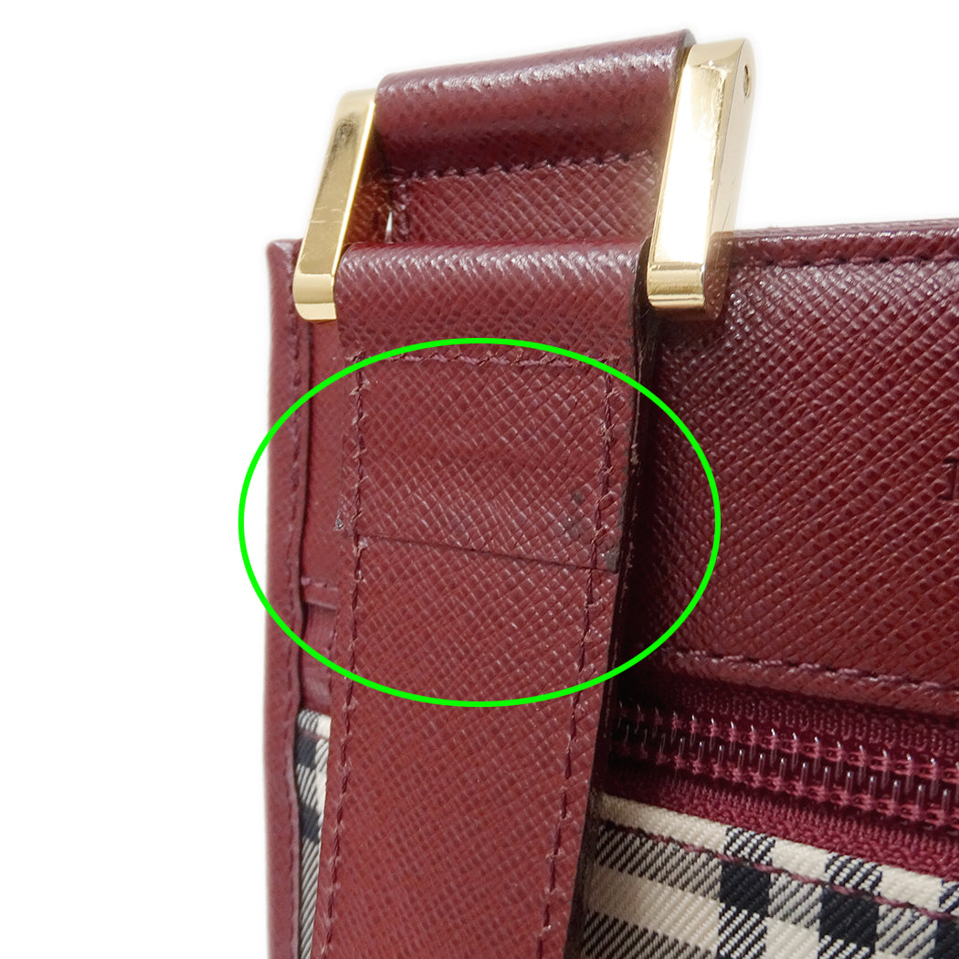 BURBERRY バーバリー ショルダーバッグ ベージュ ボルドー キャンバス レディース 【中古】