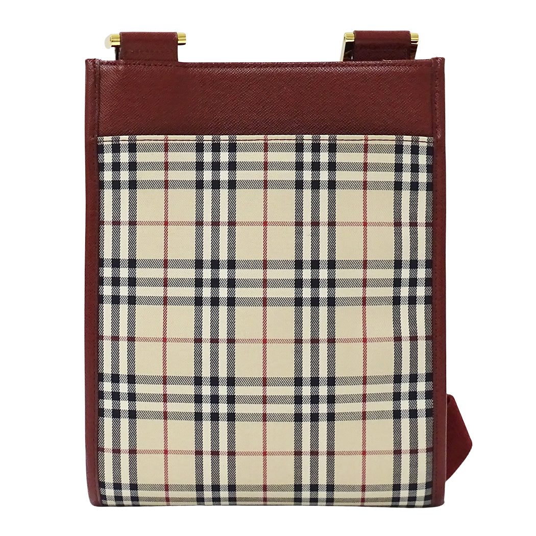 BURBERRY バーバリー ショルダーバッグ ベージュ ボルドー キャンバス レディース 【中古】