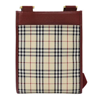 BURBERRY バーバリー ショルダーバッグ ベージュ ボルドー キャンバス レディース 【中古】