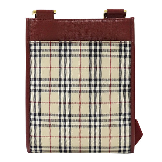 BURBERRY バーバリー ショルダーバッグ ベージュ ボルドー キャンバス レディース 【中古】
