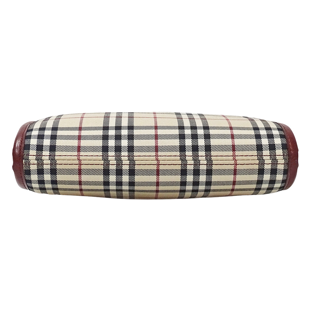 BURBERRY バーバリー ショルダーバッグ ベージュ ボルドー キャンバス レディース 【中古】