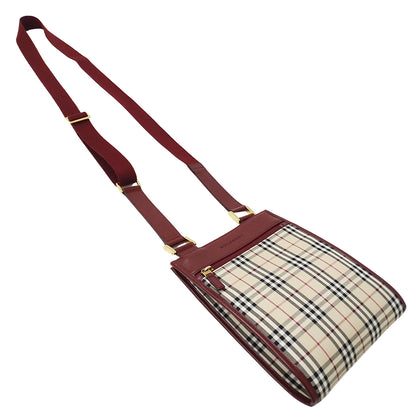 BURBERRY バーバリー ショルダーバッグ ベージュ ボルドー キャンバス レディース 【中古】