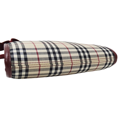 BURBERRY バーバリー ショルダーバッグ ベージュ ボルドー キャンバス レディース 【中古】