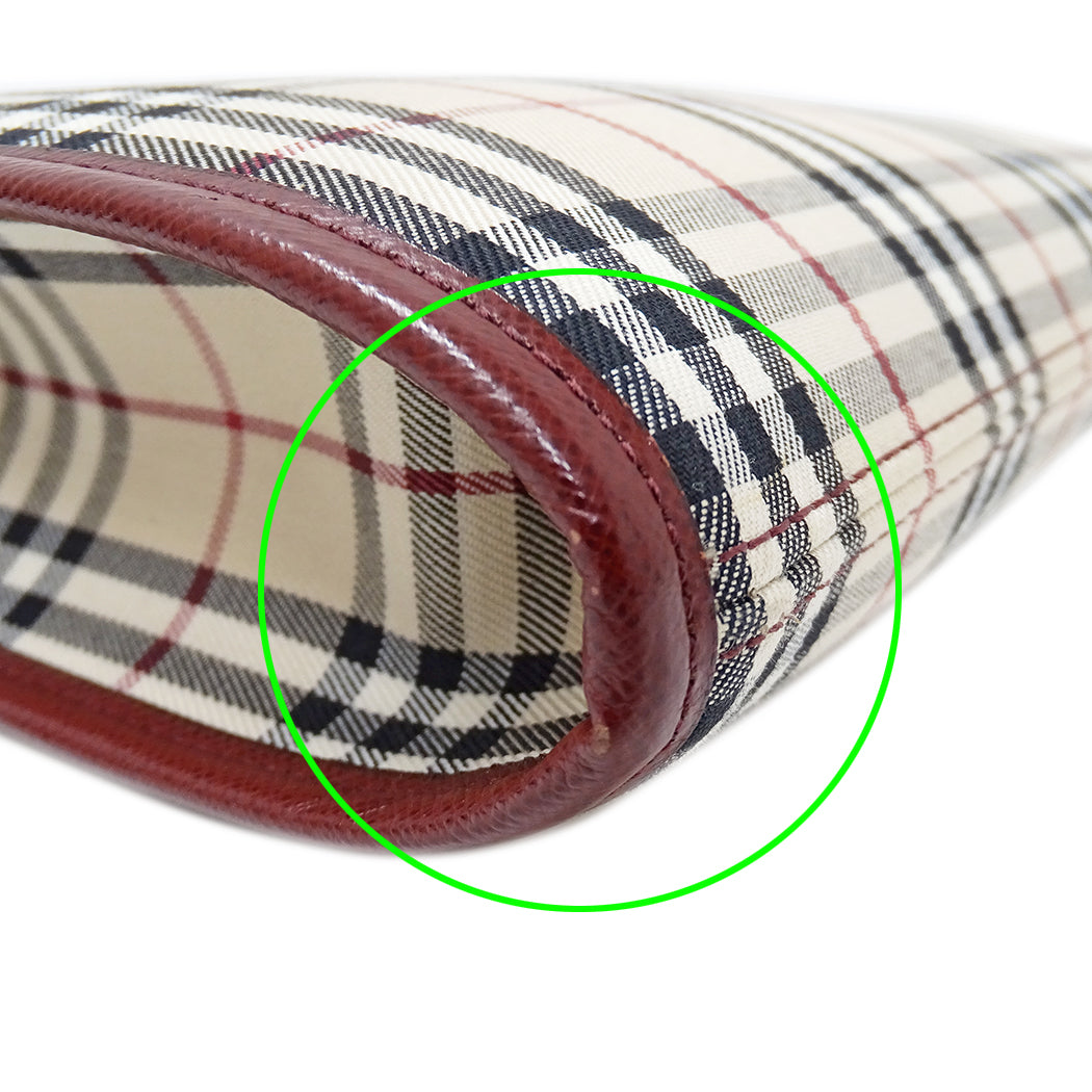 BURBERRY バーバリー ショルダーバッグ ベージュ ボルドー キャンバス レディース 【中古】
