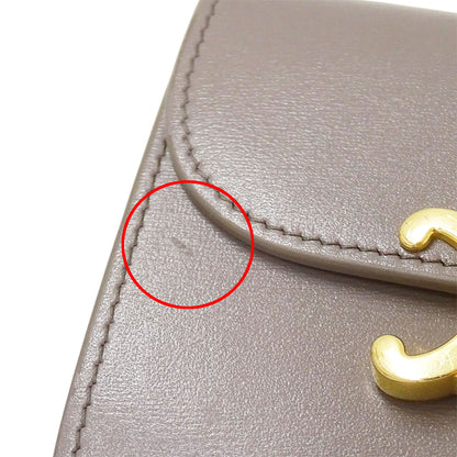 CELINE セリーヌ 三つ折り財布 トリオンフ グレージュ レザー レディース 【中古】