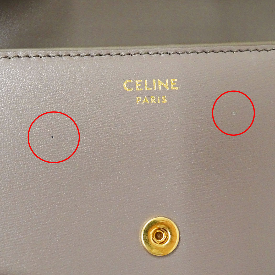 CELINE セリーヌ 三つ折り財布 トリオンフ グレージュ レザー レディース 【中古】