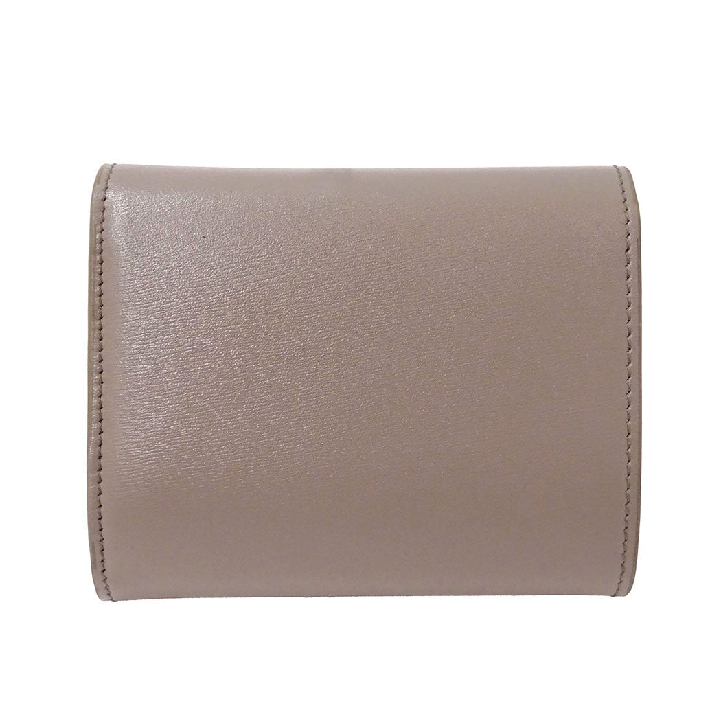 CELINE セリーヌ 三つ折り財布 トリオンフ グレージュ レザー レディース 【中古】
