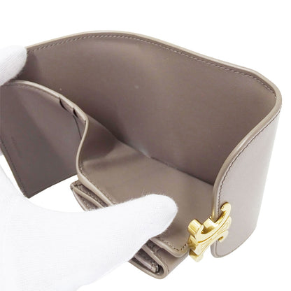 CELINE セリーヌ 三つ折り財布 トリオンフ グレージュ レザー レディース 【中古】