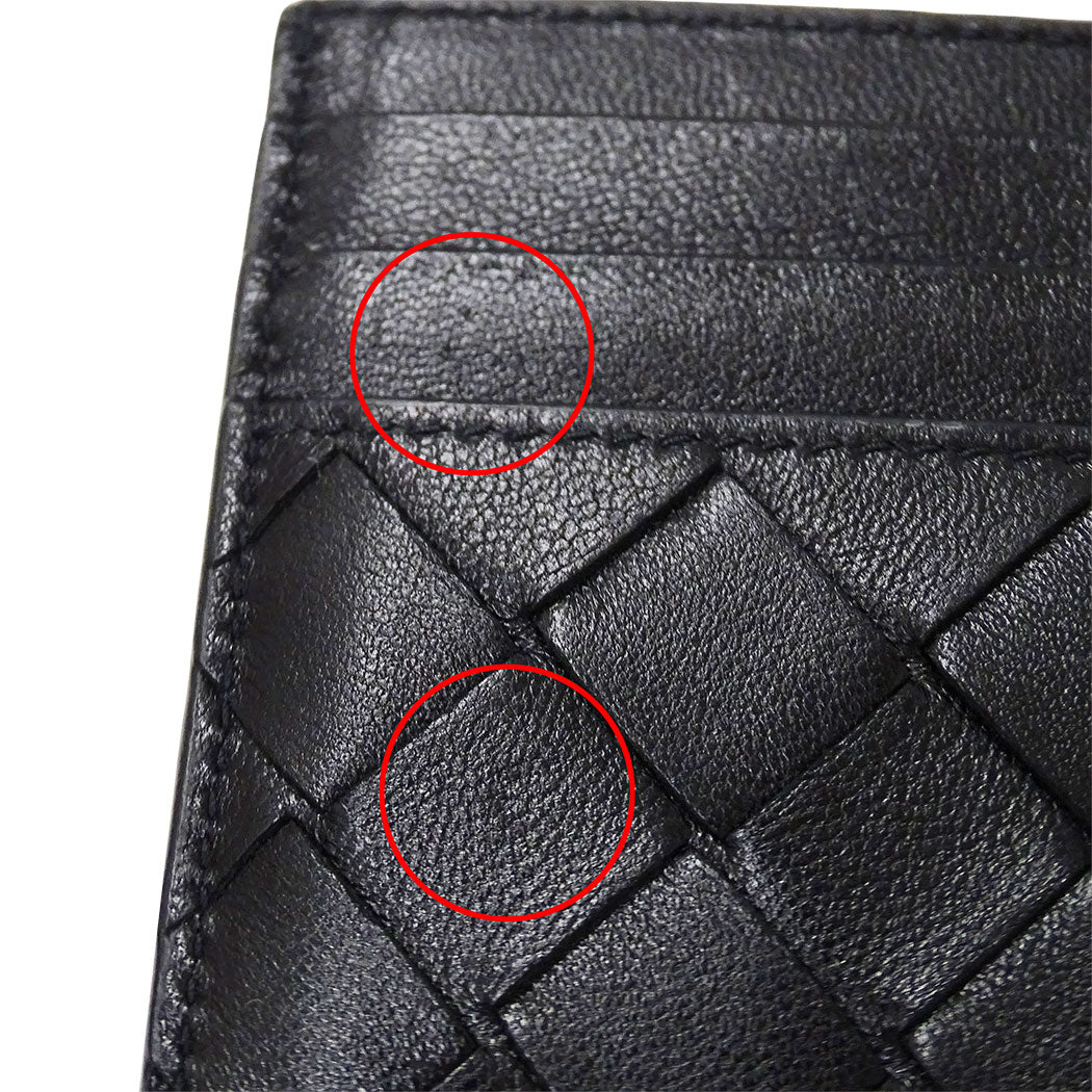 BOTTEGAVENETA ボッテガ・ヴェネタ イントレチャート クレジットカードケース ブラック レザー レディース メンズ 【中古】